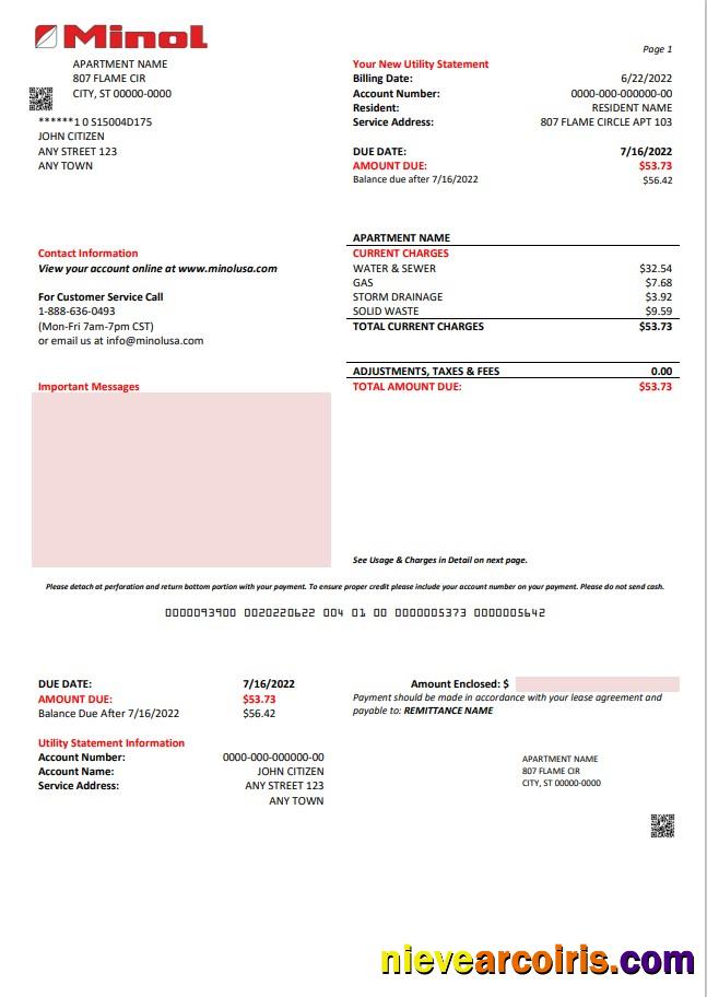 USA Texas Minol utility bill